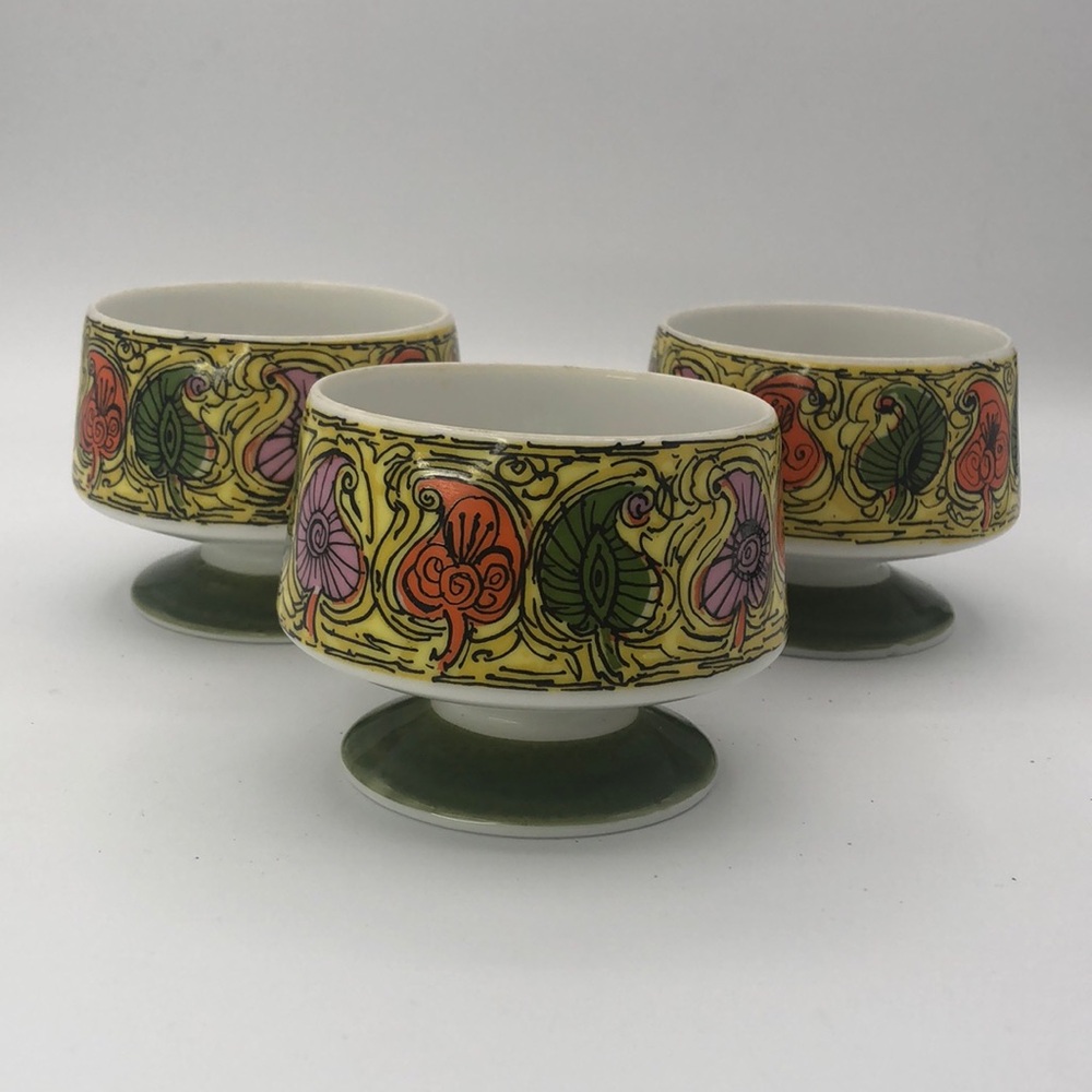 Vintage MCM Nasco Pacesetter Dish Set of 3 JAPAN Avocado green Yellow 1960